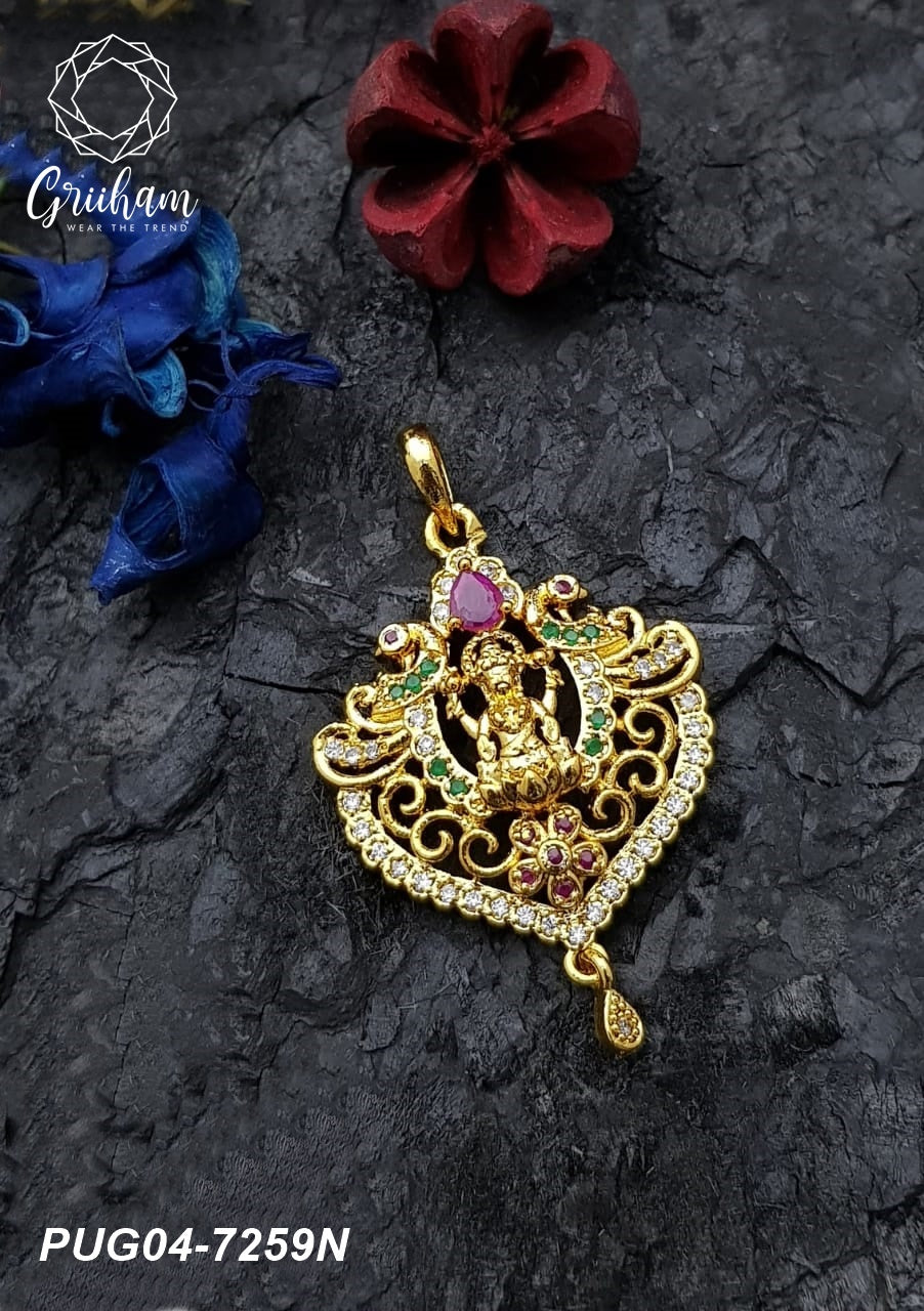 Gold plated CZ with Ruby Studded Pendant set 7259N