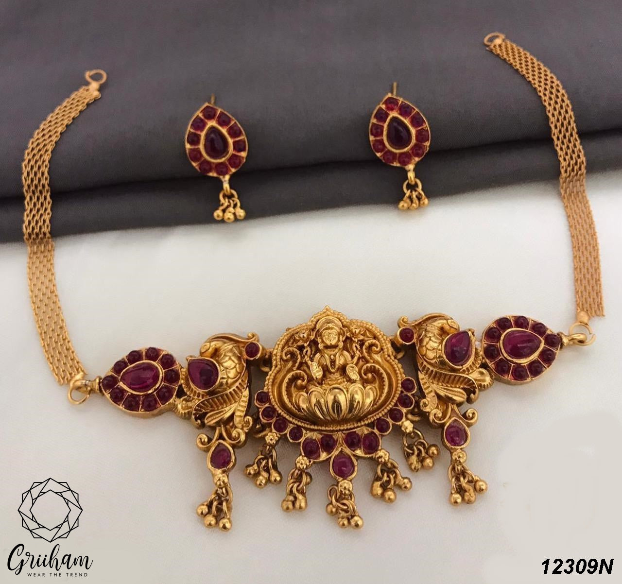 Gold plated quality kemp choker necklace set 12308N