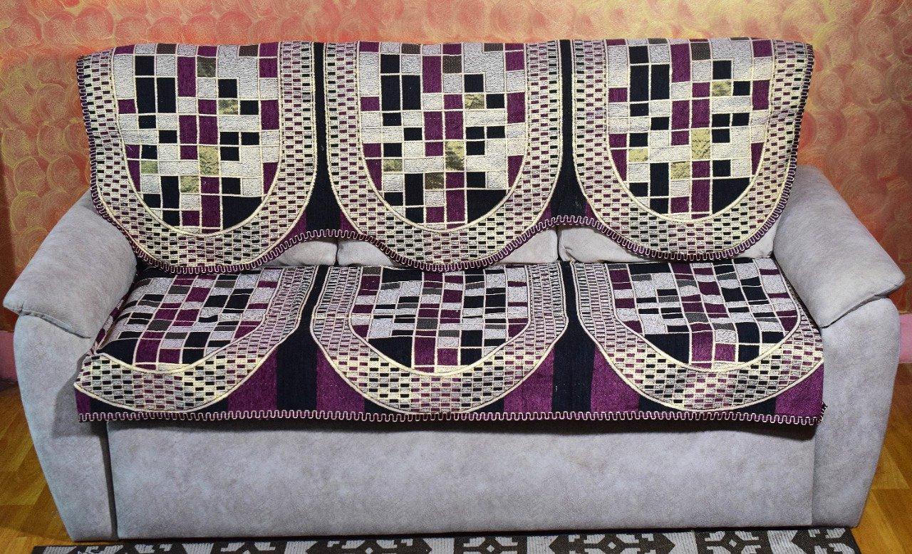 Griiham 90% Cotton 10% Polyester Geometric Design Sofa Cover for 3 Seater Sofa - AT19 (Multicolour)
