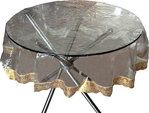 Griiham PVC 100 GSM Round Table Cover with Heavy Lace Gold Border, 60-inch (Transparent) 4R-WPHC-75RL