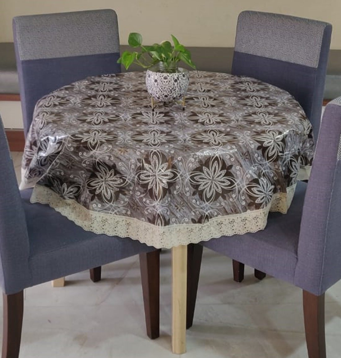 Griiham PVC 4 Seater Printed Round Table Cover (Size - 60 inches) Design - Abstract Floral VK10
