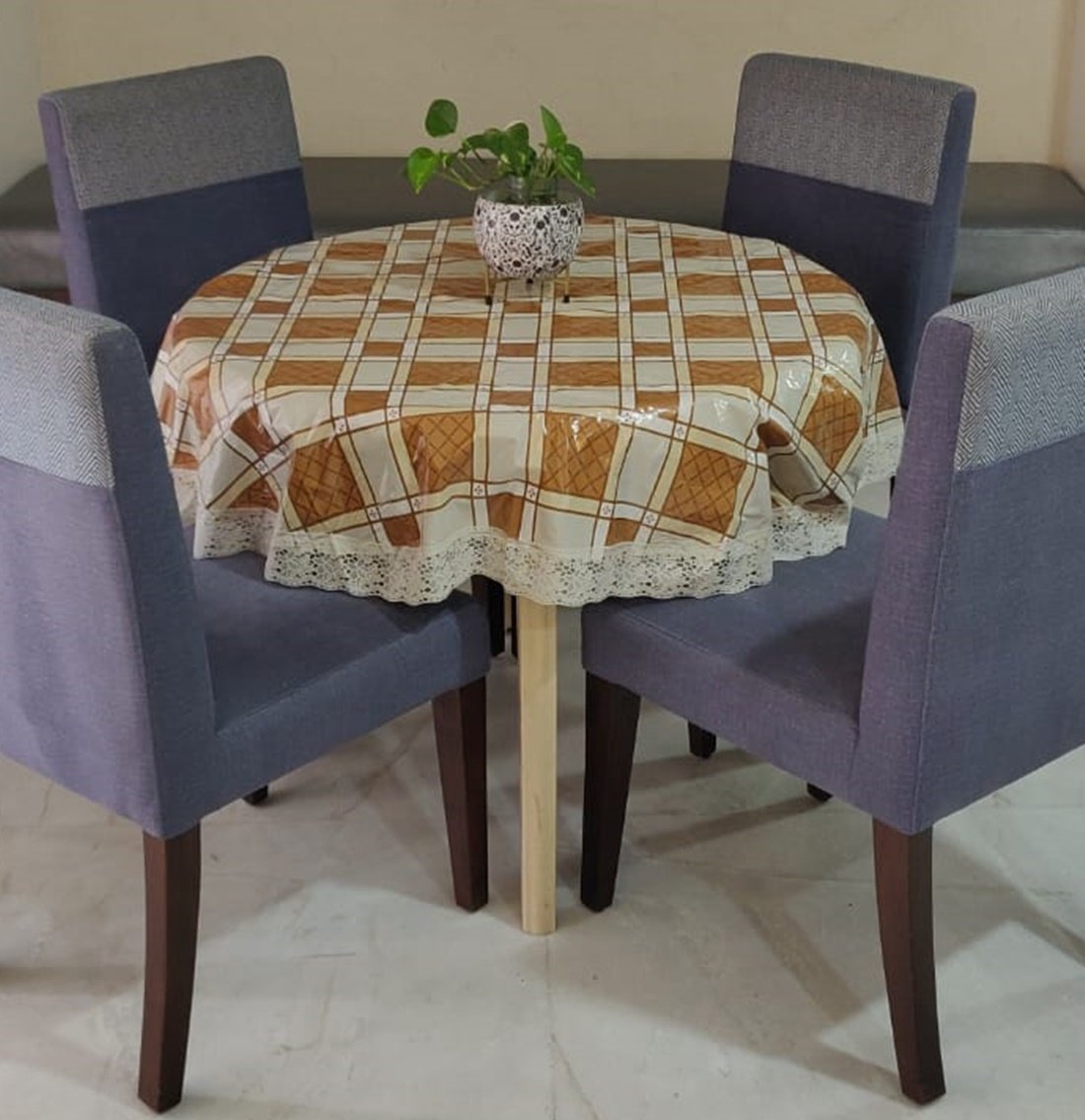 Griiham PVC 4 Seater Printed Round Table Cover (Size - 60 inches) Design - Multi Checks VK08