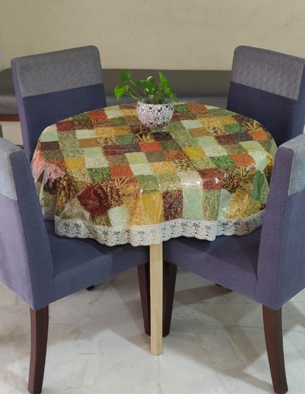 Griiham PVC 4 Seater Printed Round Table Cover (Size - 60 inches) Design - Spices VK06