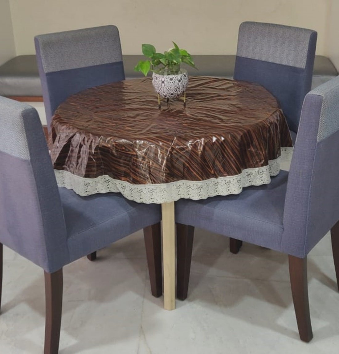 Griiham PVC 4 Seater Printed Round Table Cover (Size - 60 inches) Design - Wooden Print VK01