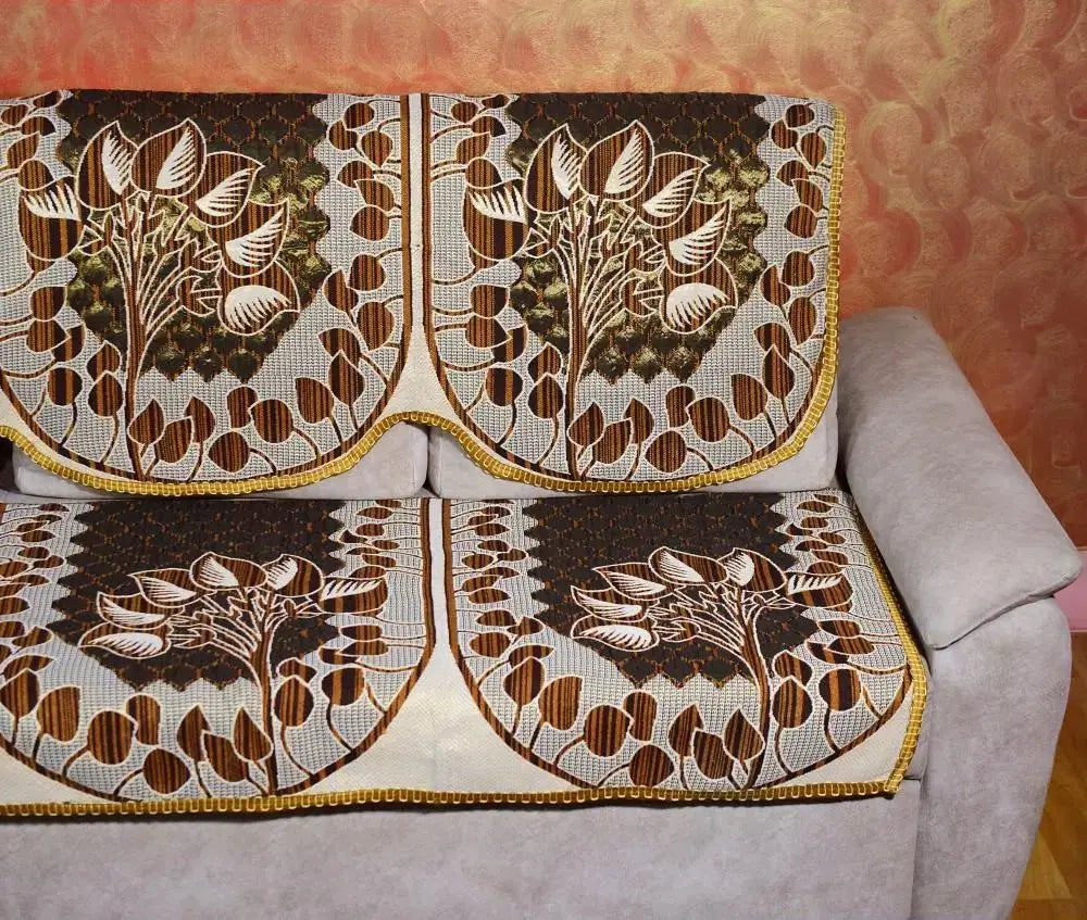 Griiham Sofa Cover Unique Floral Design Maroon - (3+1+1) 90% Cotton 10% Polyster AT07