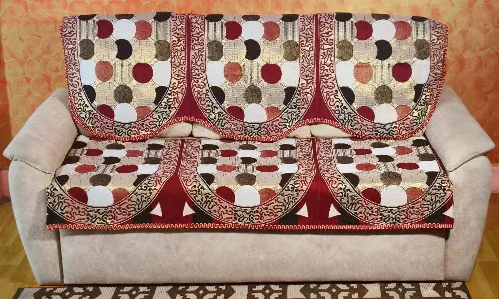 Griiham Sofa Cover Unique Polka Geometric Design Multi Colour - (3+1+1) 90% Cotton 10% Polyster AT10