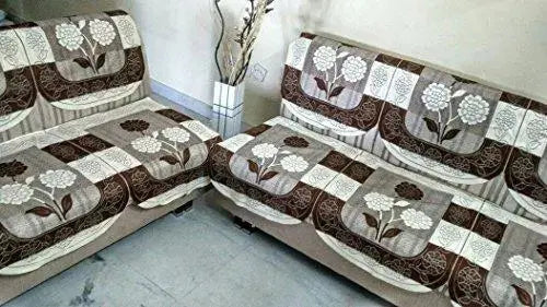 Griiham's Polycotton Slip Resistant 5 Seater Sofa Cover Contemporary Prints -10 Uncut Pieces Ideal for Any Sofa (Brown and Cream)