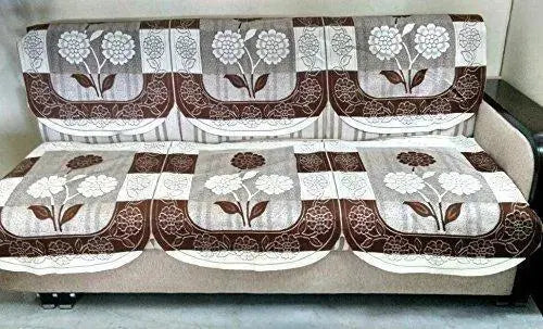 Griiham's Polycotton Slip Resistant 5 Seater Sofa Cover Contemporary Prints -10 Uncut Pieces Ideal for Any Sofa (Brown and Cream)