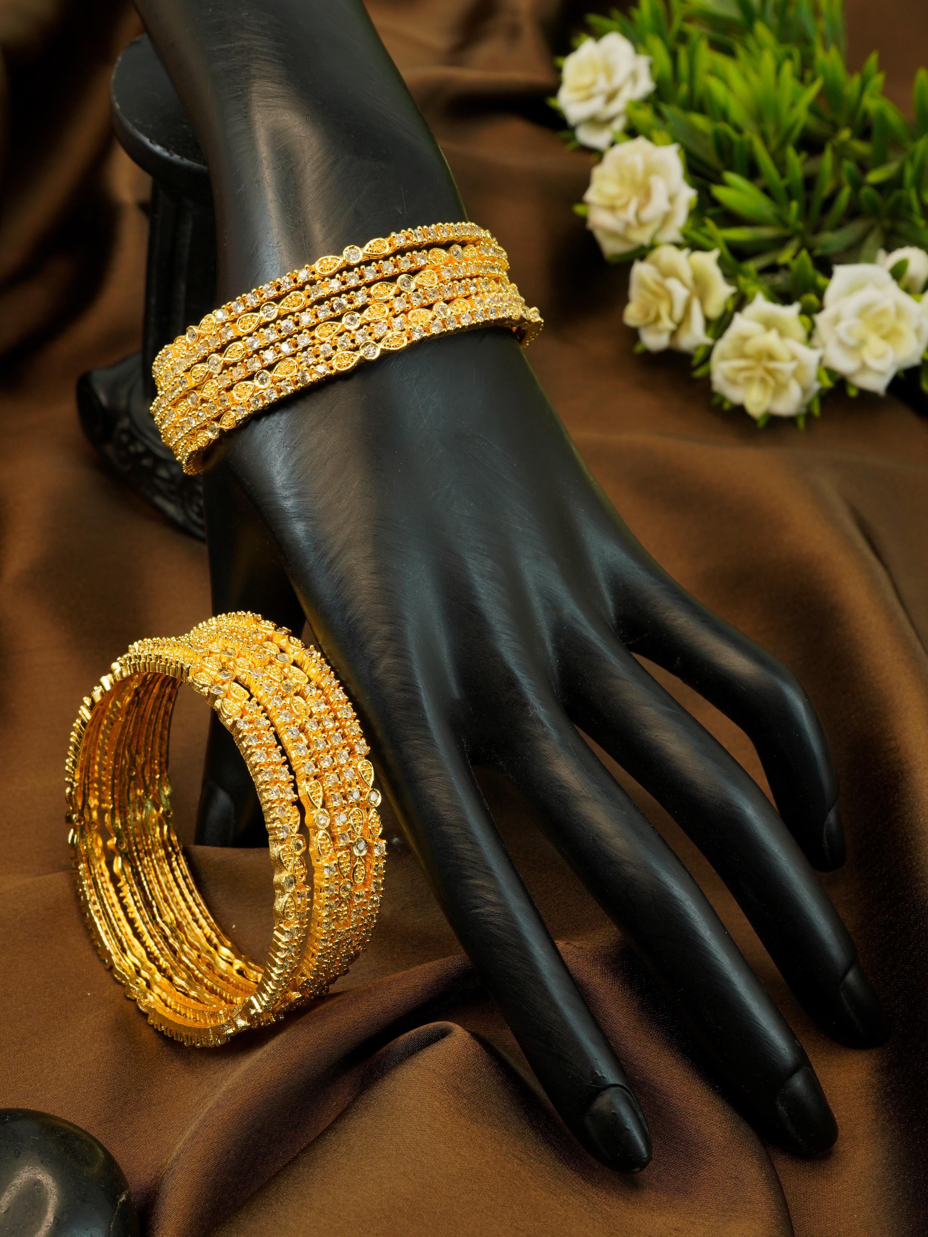 Guaranteed Gold Plated Bangles Set of 12 bangles with white cz stones 10323A
