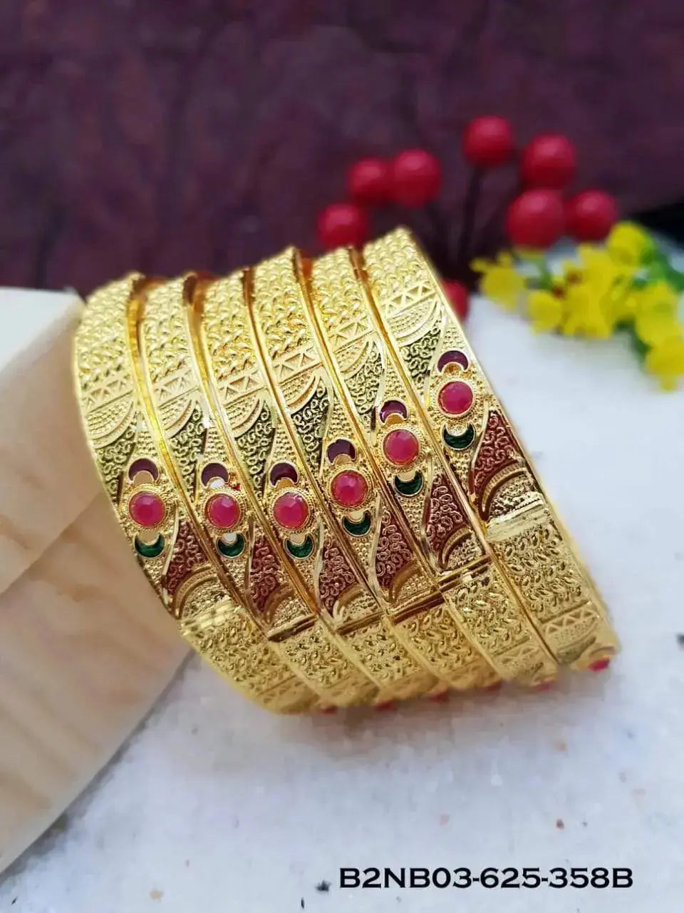 Handmade Designer Special /Dubai bangles with one gram gold plating set of 6 M1508