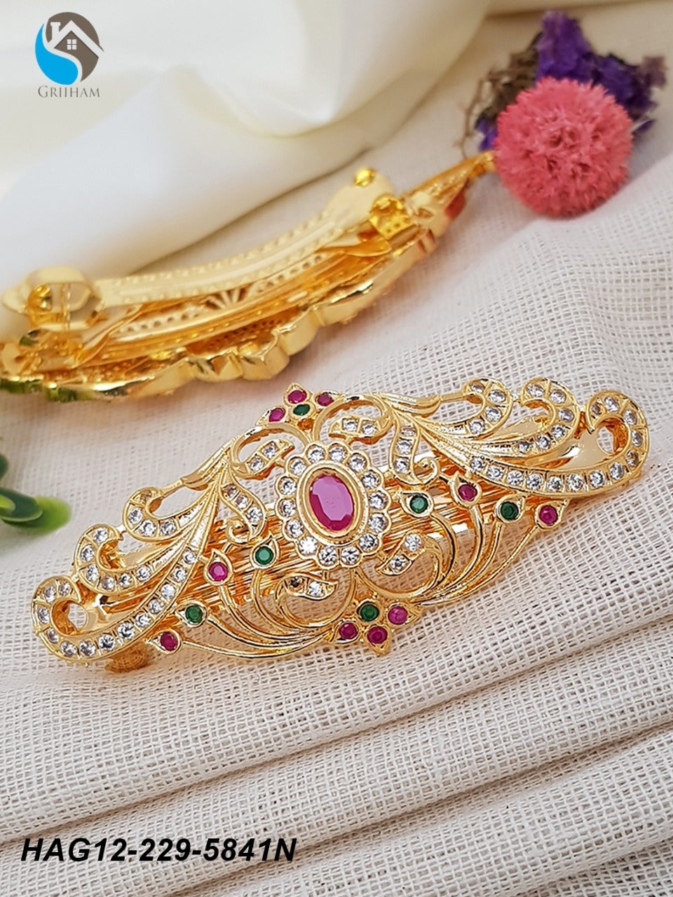 High Gold Finish guaranteed quality Hair Clip / Choti with AD Stones 5841N