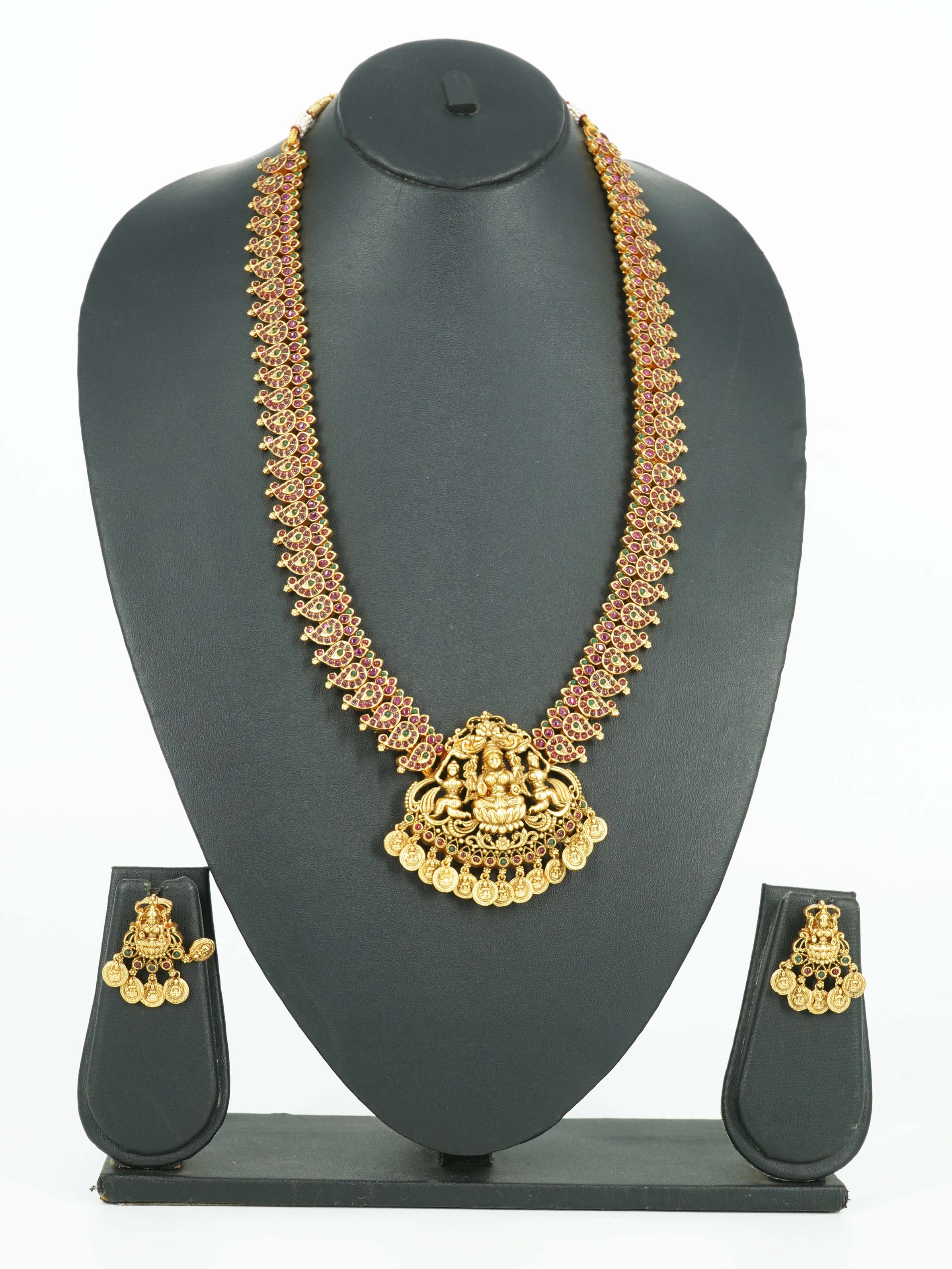 High Premium Gold plated designer Necklace with Multicolor kempu Stones 12000n