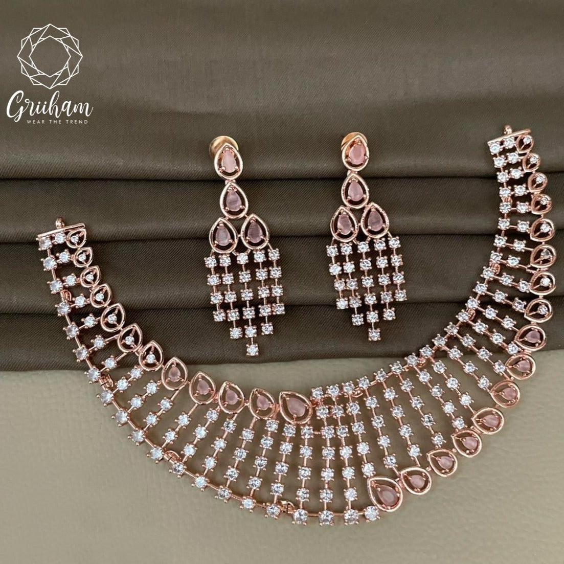 High Premium Rose Gold plated designer Necklace with cz  stone 12100N