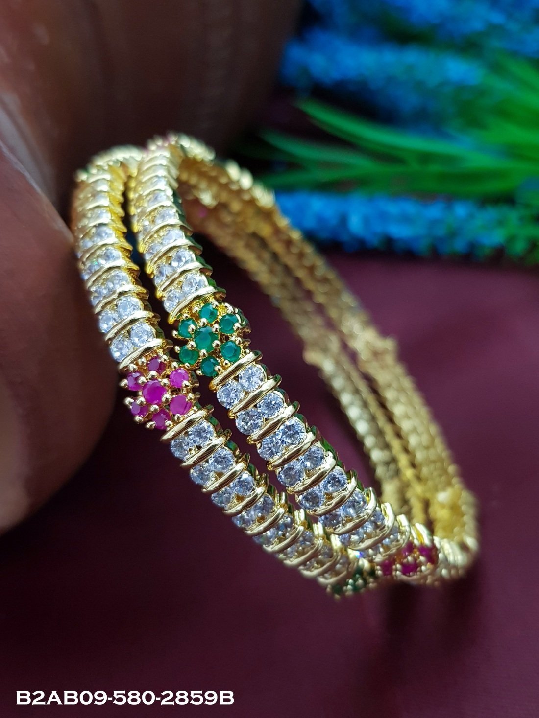 Jeeva Collection High quality Multi Colour Stone Set of 2 Bangles B2AB09-580-2858A