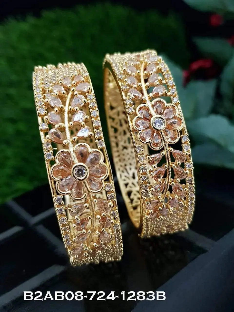 Jeeva Collection LCT Stones Floral Broad Bangles Set of 2 bangles B2AB08-724-1282A