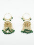 Light Gold Plated Designer Green beads and pearl hangings Earring / Jhumka 9446N