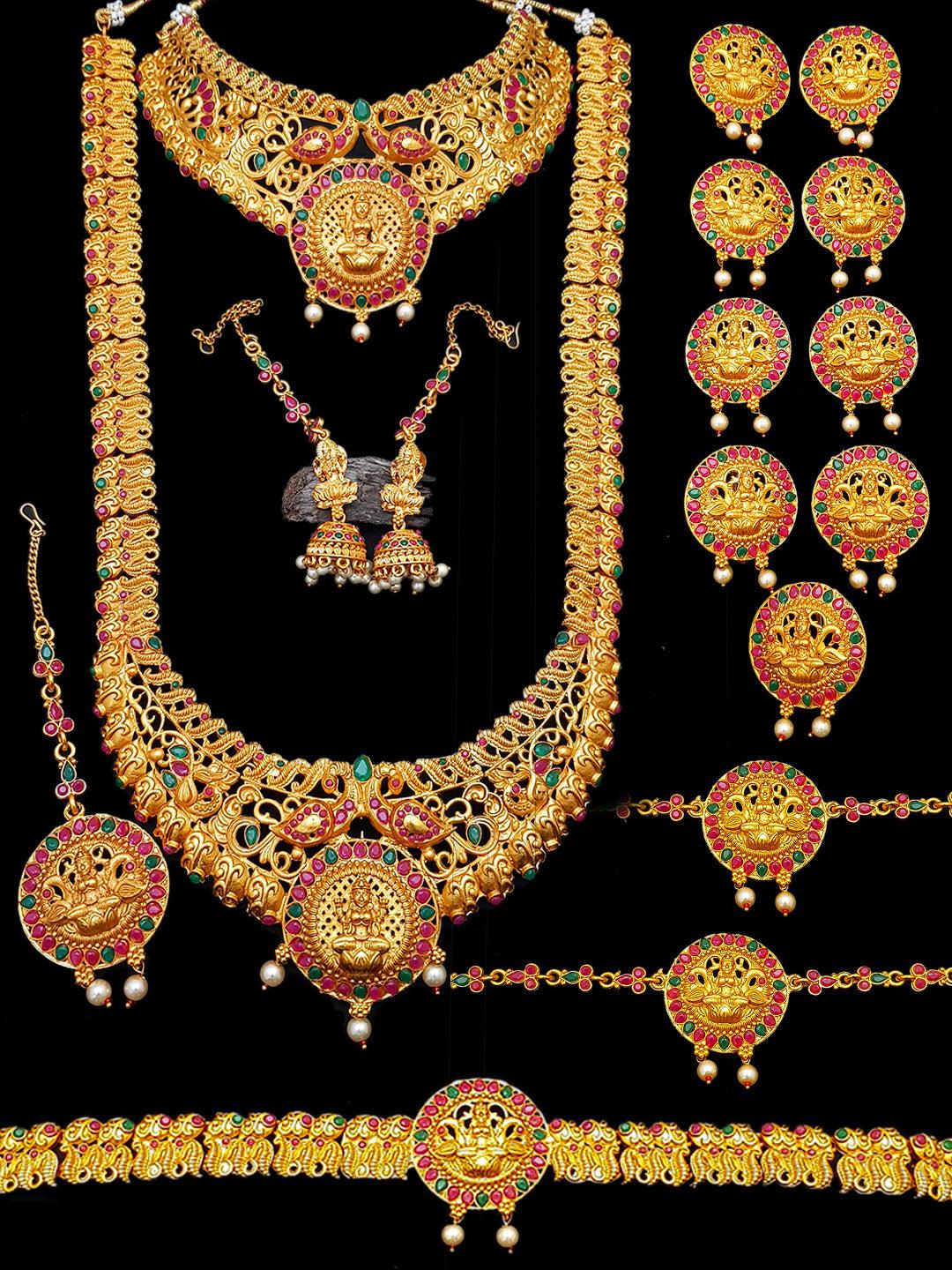 Matt gold necklace Bridal Combo set 2754N-Necklace Set-Kanakam-Griiham