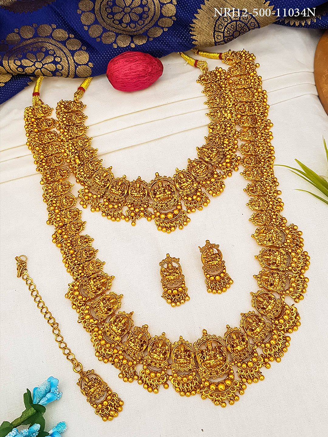 Matte Gold Finish Best Seller Full Necklace Set Combo with Tikka 11034N