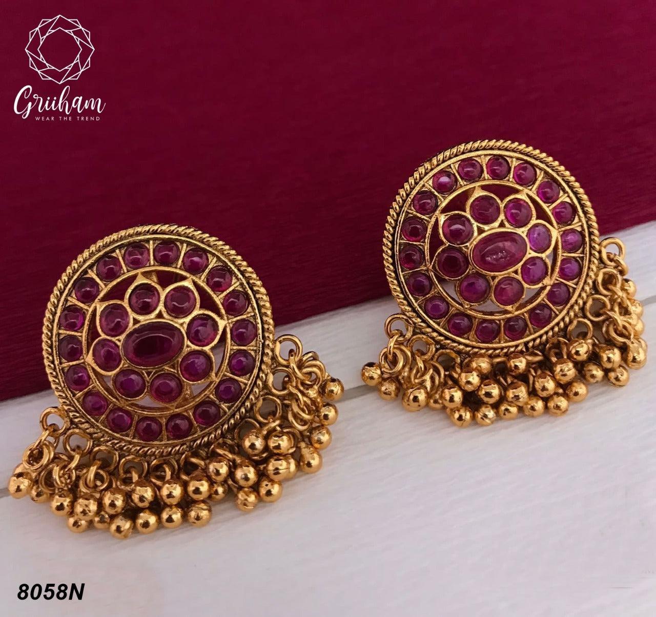 Micro Gold Finish Party Wear Earring / Jhumkas with AD stones 8058N-Jhumkas & Earrings-Griiham-Griiham