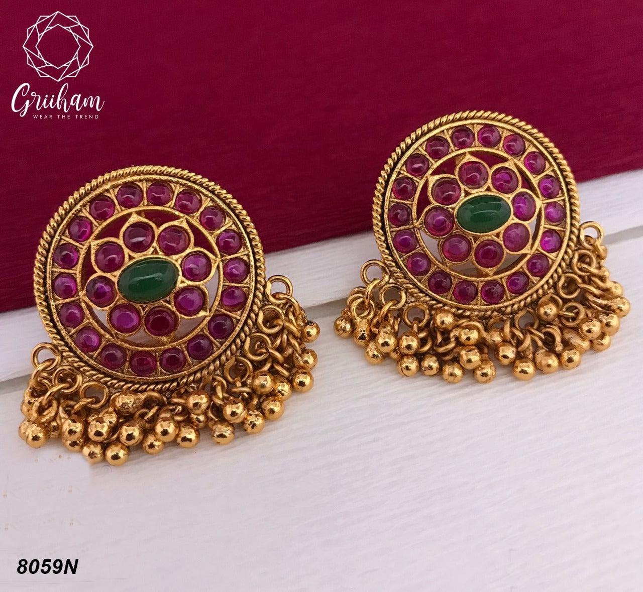 Micro Gold Finish Party Wear Earring / Jhumkas with AD stones 8059N-Jhumkas & Earrings-Griiham-Griiham