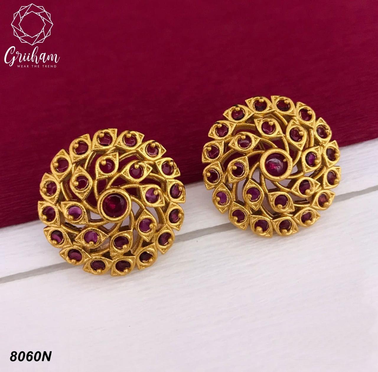 Micro Gold Finish Party Wear Earring / Jhumkas with AD stones 8060N-Jhumkas & Earrings-Griiham-Griiham