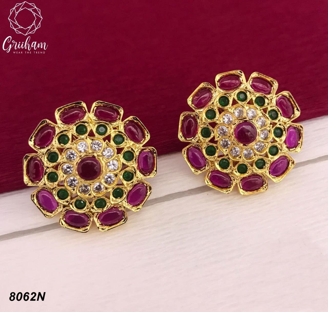 Micro Gold Finish Party Wear Earring / Jhumkas with AD stones 8062N-Jhumkas & Earrings-Griiham-Griiham