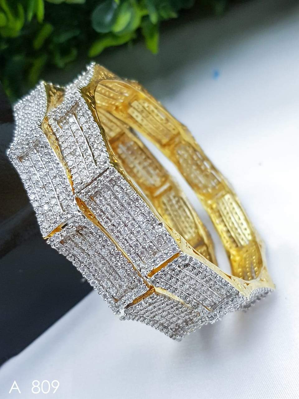 Micro Gold Plated AD/CZ Diamond designs collection Set of 2 Bangles B2SN10-350-3115A