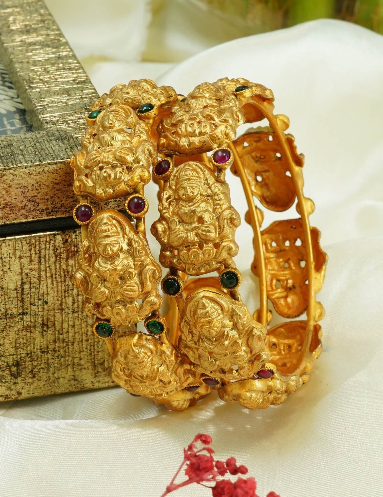 Micro Gold Plated Laxmi Set of 2 Bangles with Multi color Stones 9181A