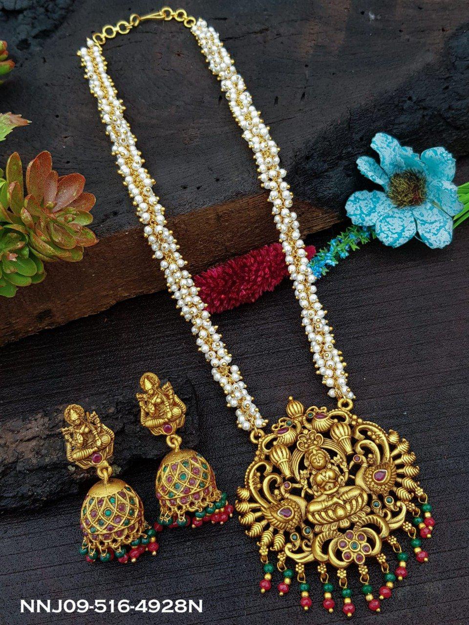 Multicolor stone with crystal beads Pearl Laxmi pendant set 4928N