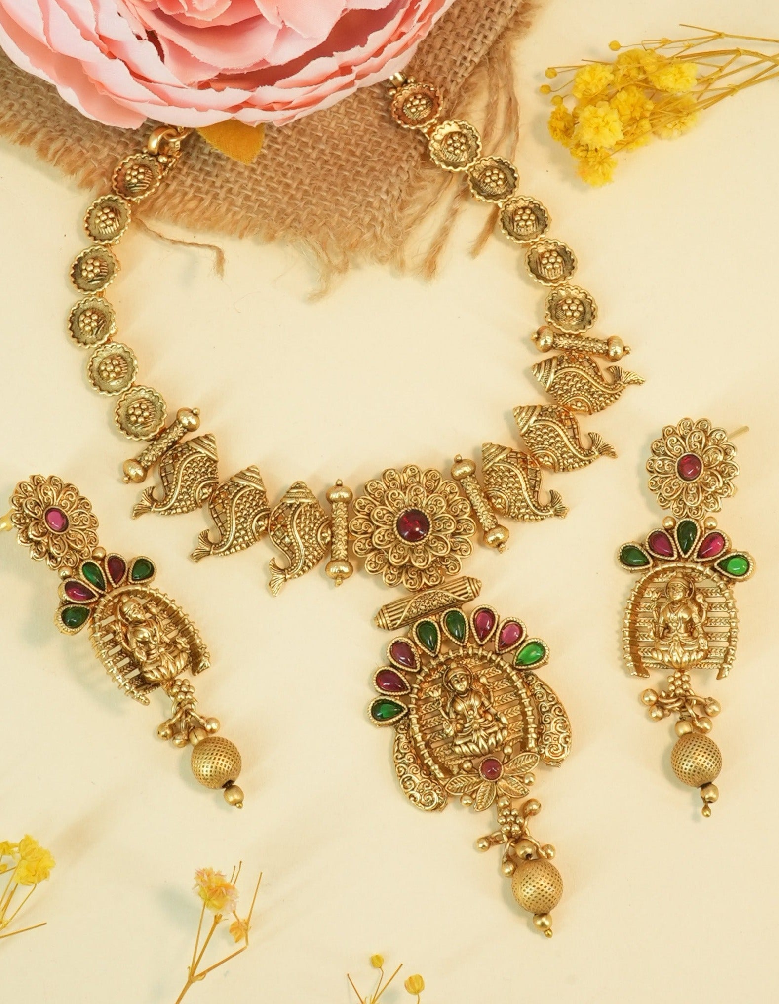 Premium Antique Gold Finish Laxmi necklace10940n