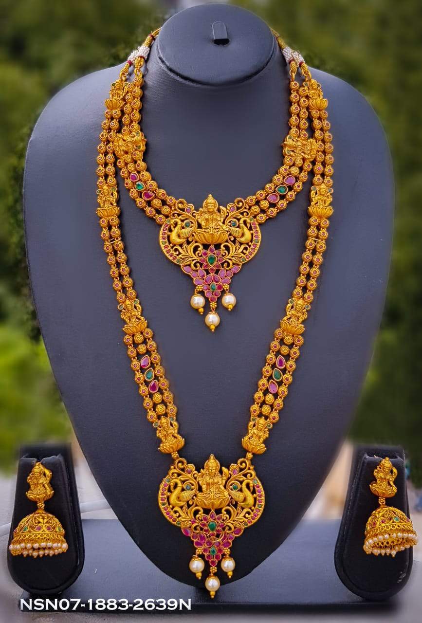 Premium Antique Gold Finish Nagas Bahubali Design Three Line Necklace Set combo (Long+short) NSN07-1883-2639N