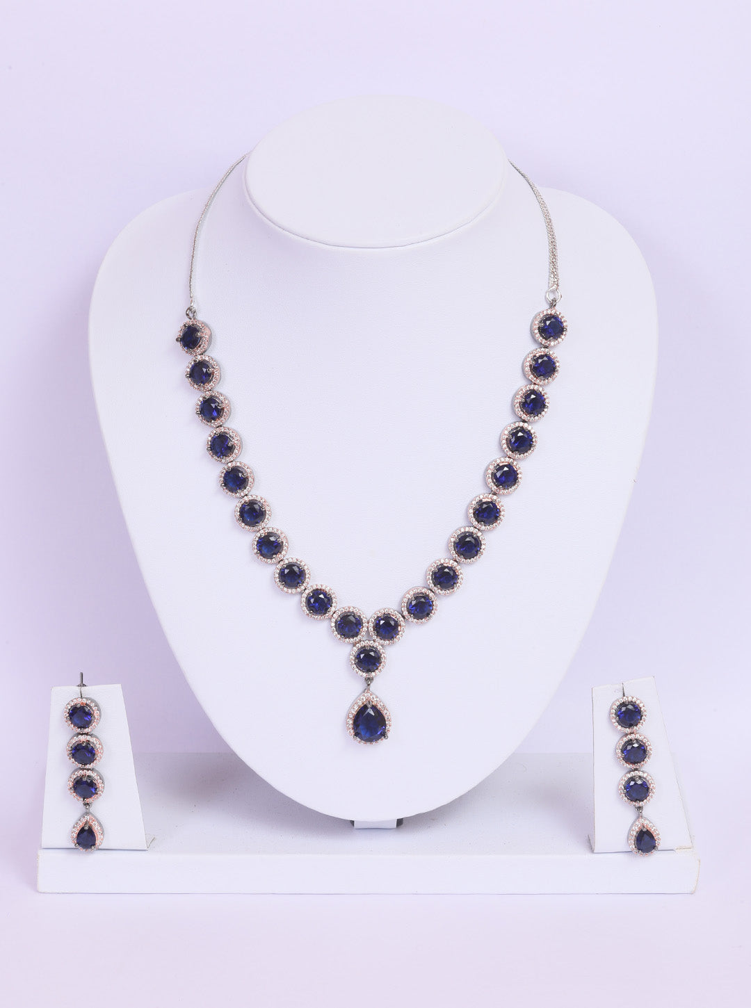 Premium Dual Tone of Black and Rose, studded with sparkling Blue and White CZ stones designer Necklace Set 8937N