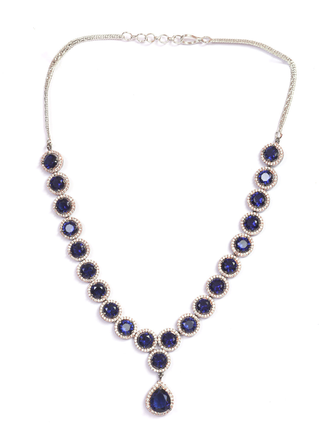 Premium Dual Tone of Black and Rose, studded with sparkling Blue and White CZ stones designer Necklace Set 8937N