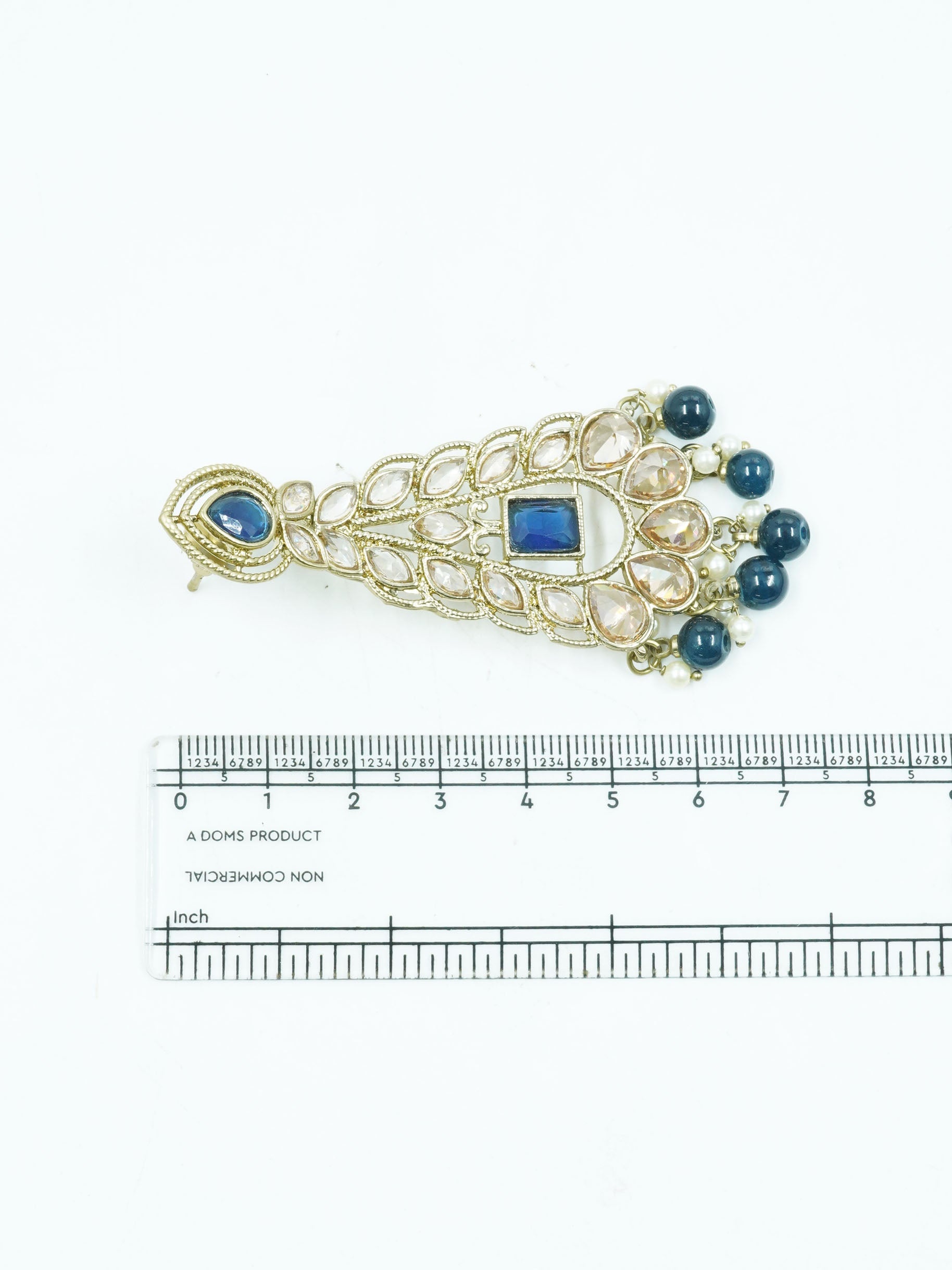 Premium Faint Gold Polish Jhumki Earrings with Mirror Stones and Blue Colour Stones 11749N
