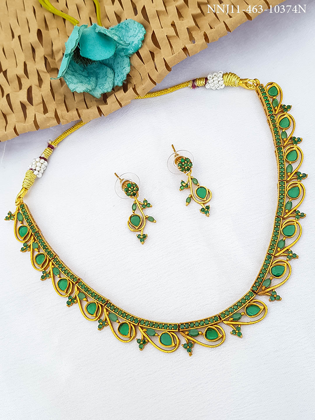 Premium Gold Finish Designer Necklace set with AD stones 10374N