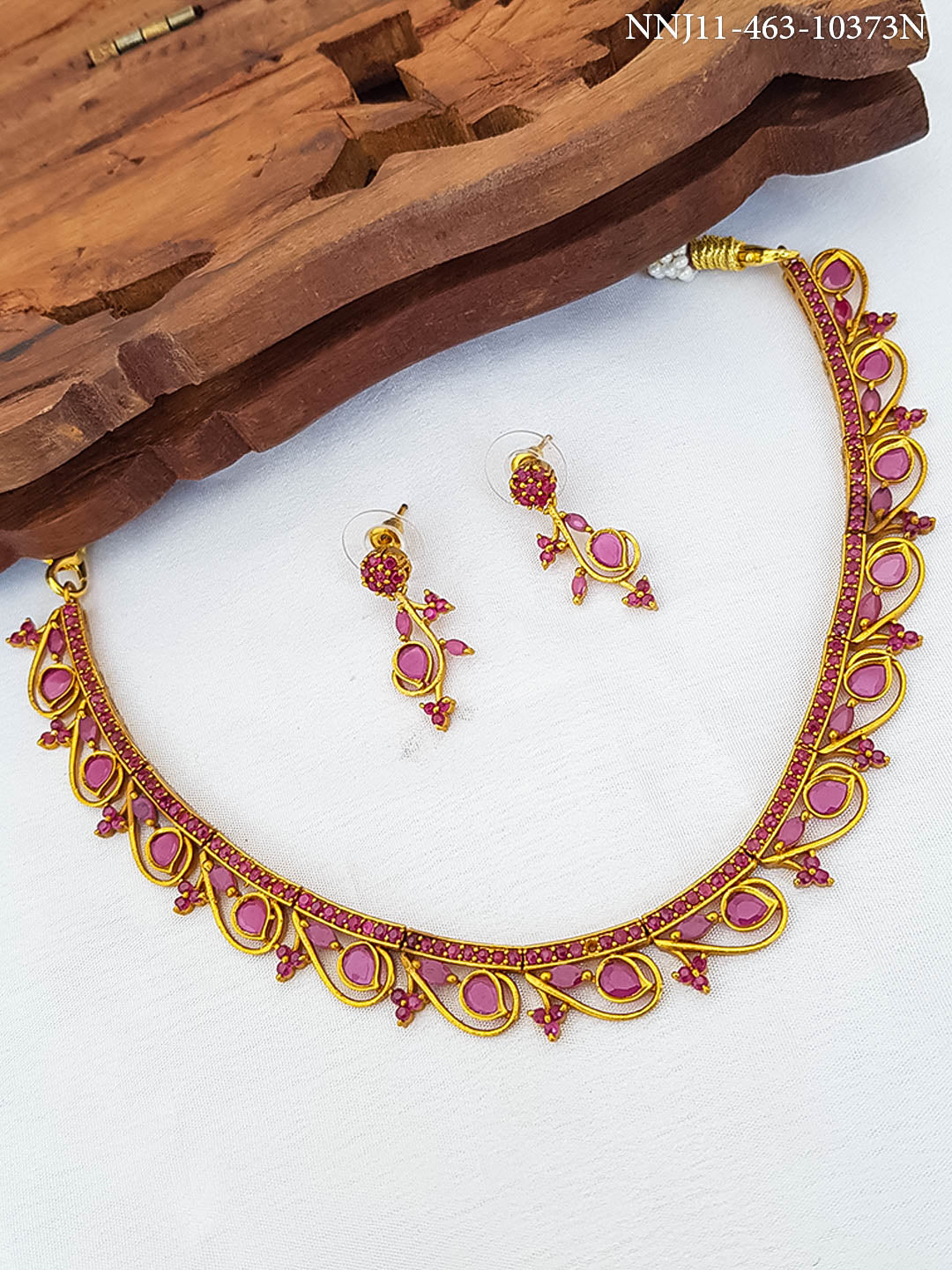 Premium Gold Finish Designer Necklace set with AD stones 10374N