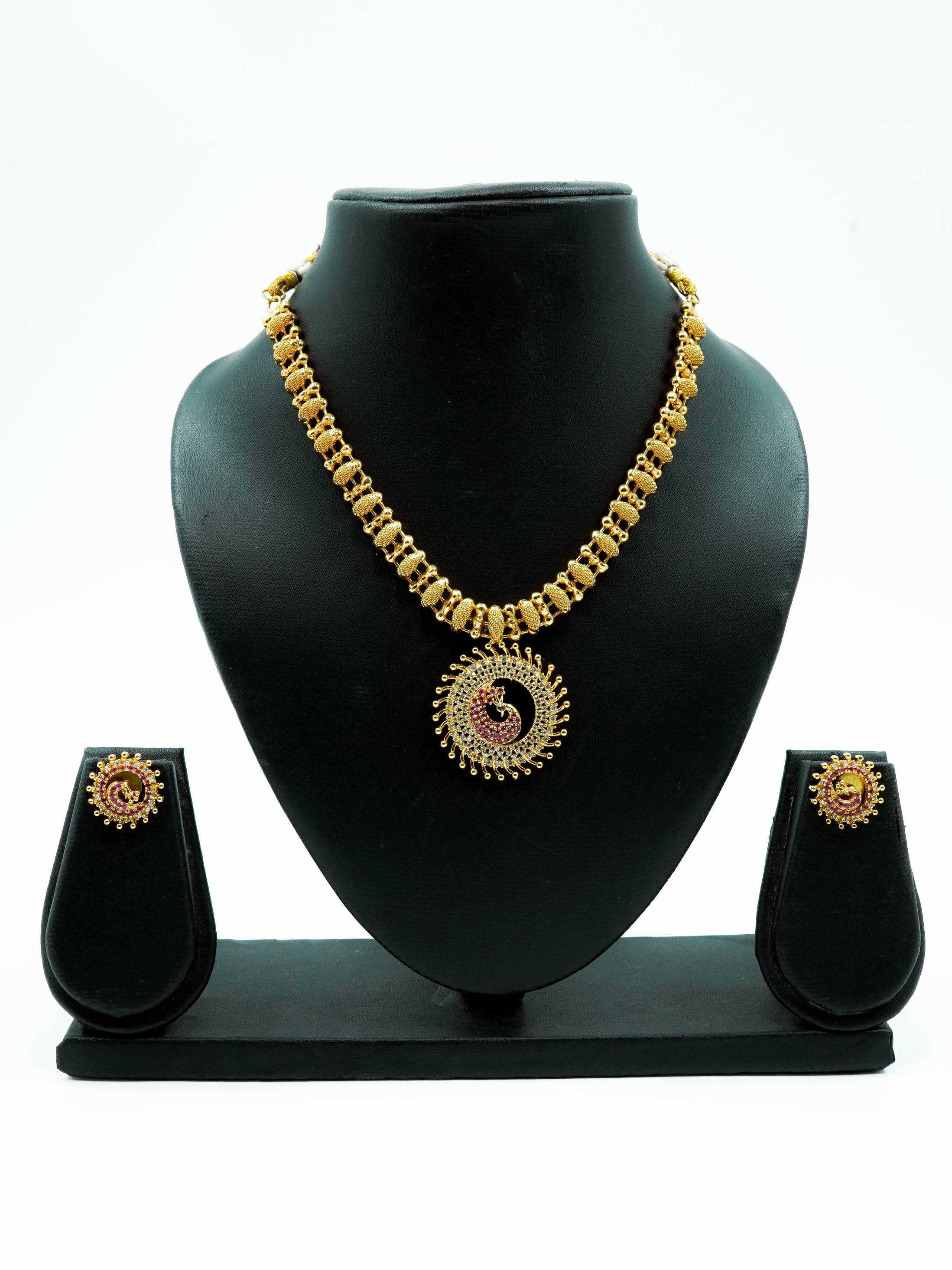 Premium Gold Finish Designer Peacock Necklace Set 10379N