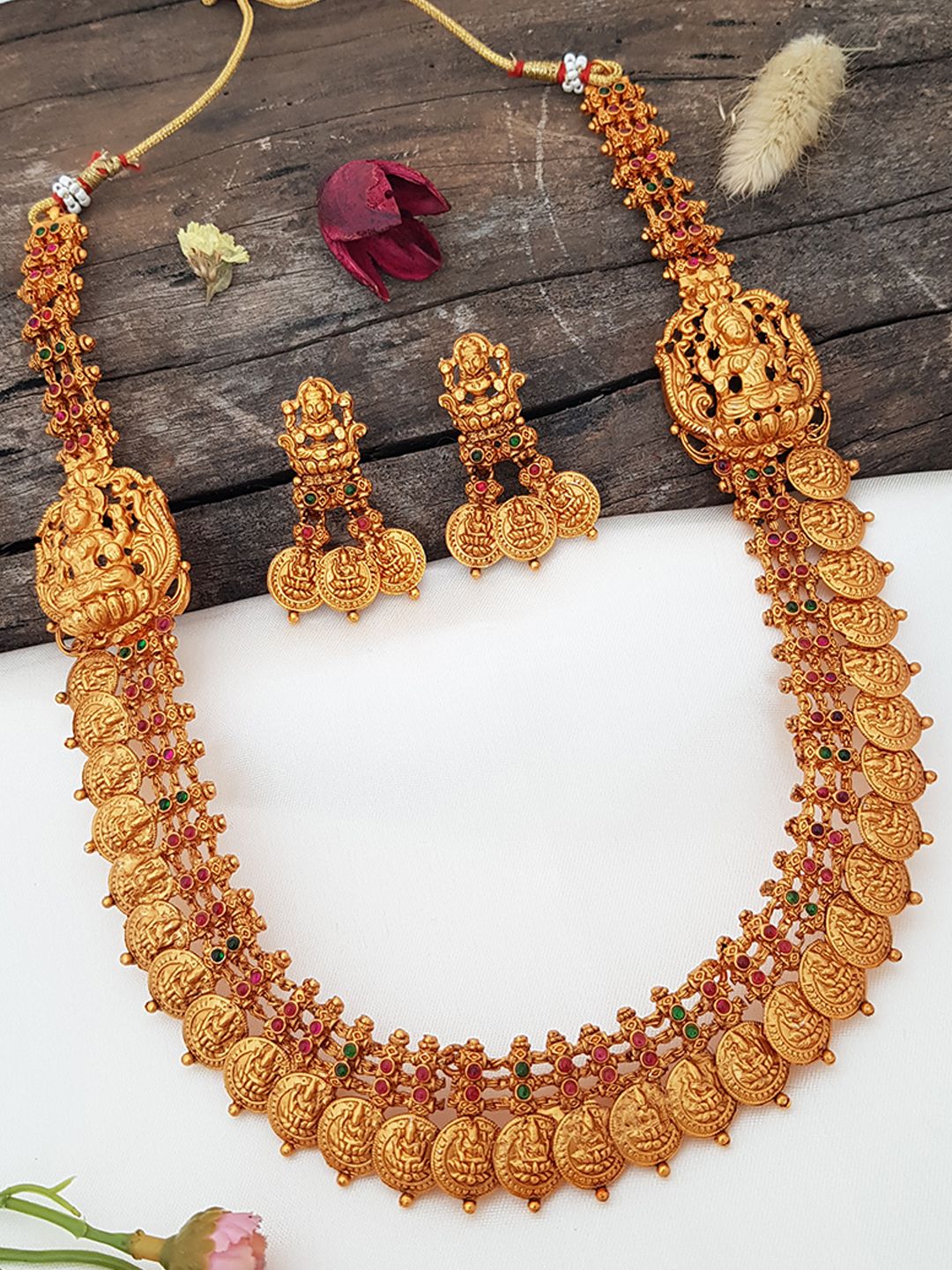 Premium Gold Finish Grand Laxmi Coin Necklace set with AD stones 5958N