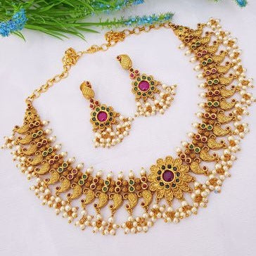 Premium Gold Finish High Quality Short Necklace Set with AD stones for all occasions 5894N