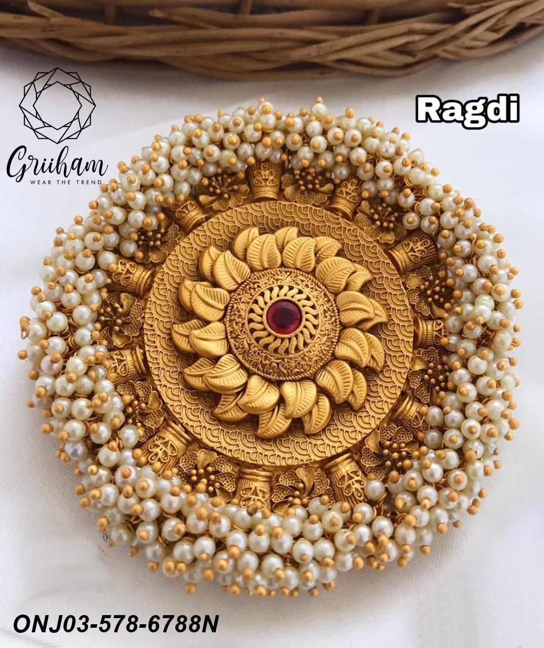 Premium Gold Finish guaranteed quality Bun Hair Clip /Hair Pin (Rakhdi) with pearls AD Stones 6788N