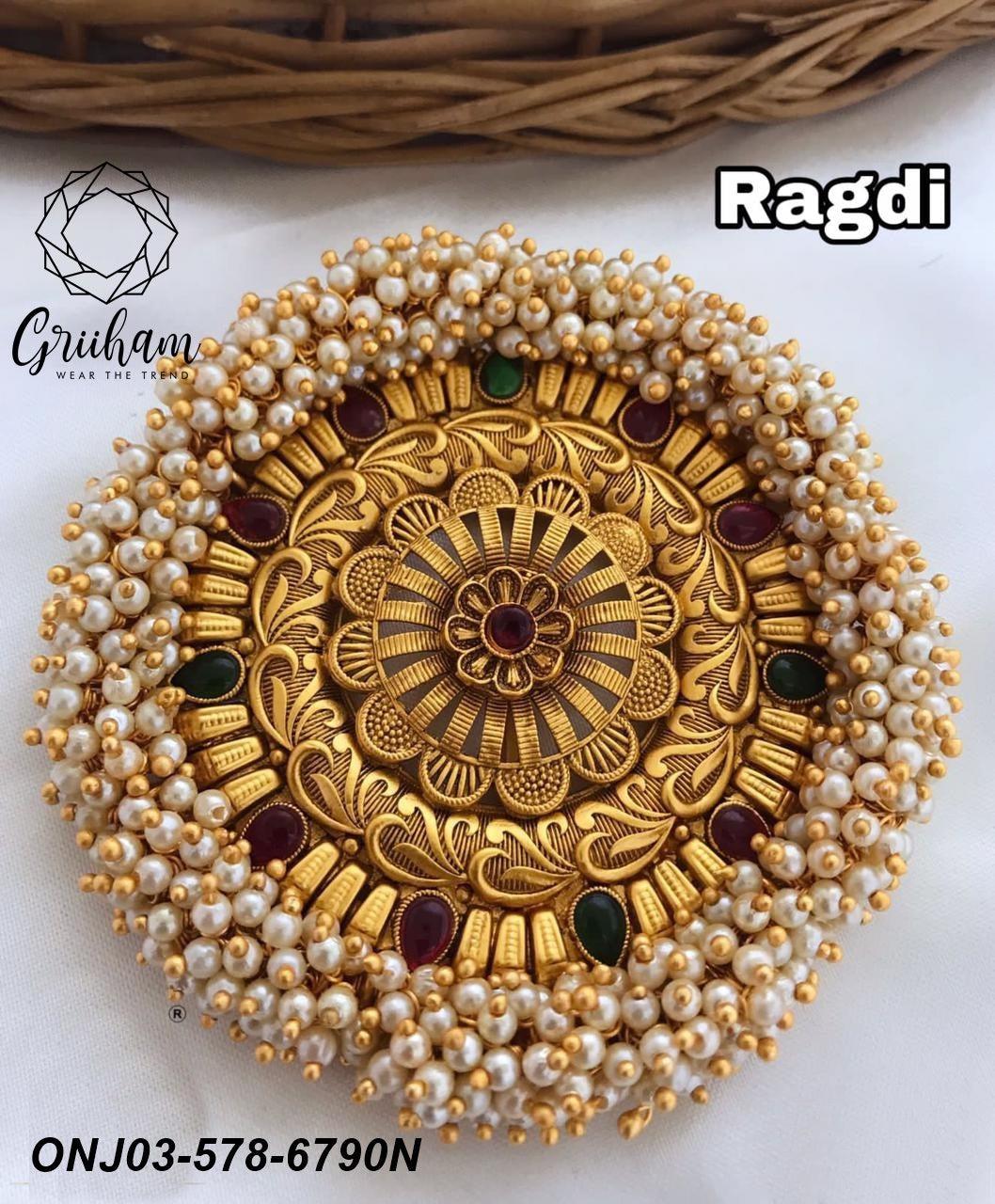 Premium Gold Finish guaranteed quality Bun Hair Clip /Hair Pin (Rakhdi) with pearls AD Stones 6790N