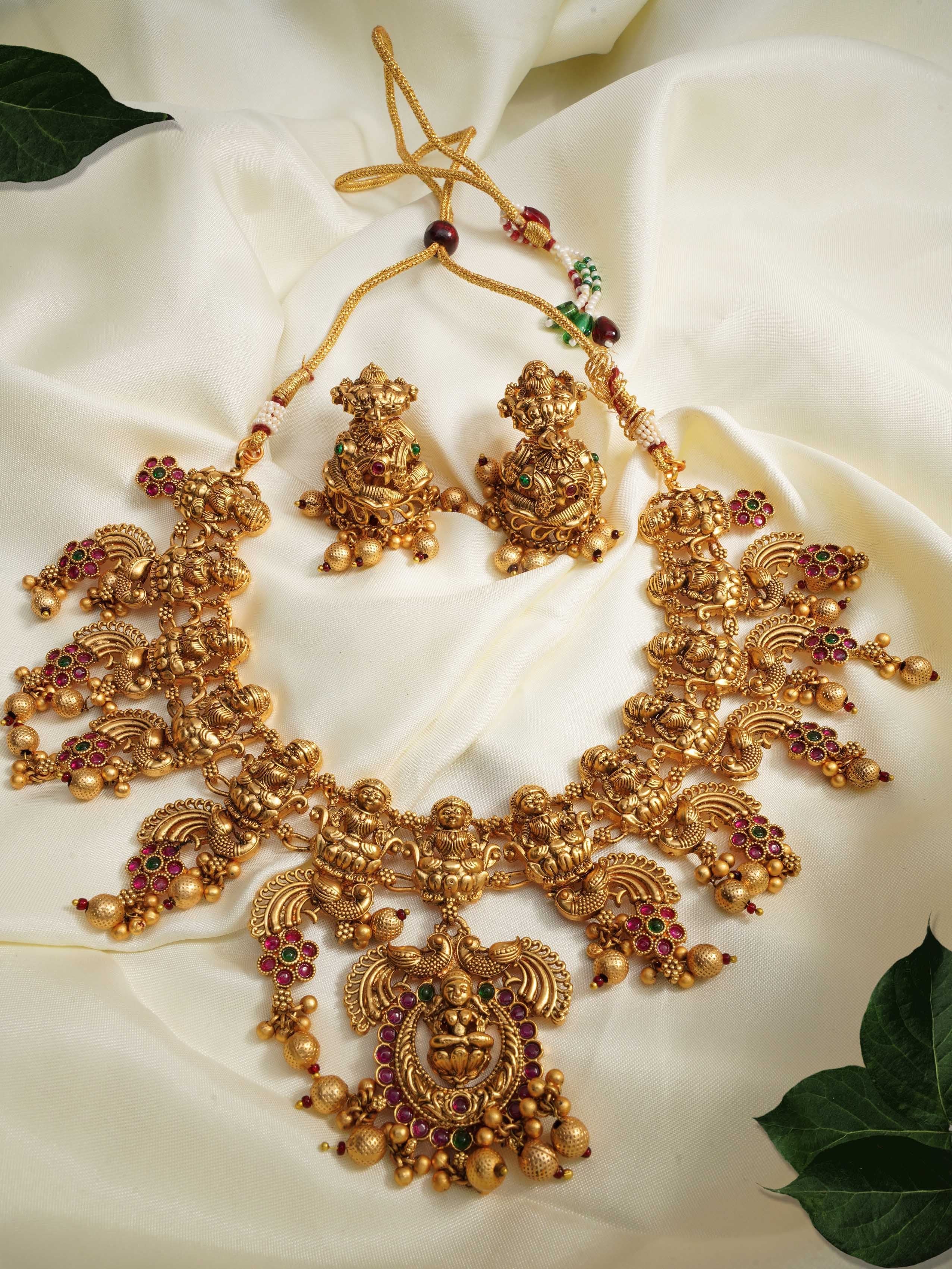 Premium Gold Plated Bridal Wear Laxmi Necklace Set 9259N