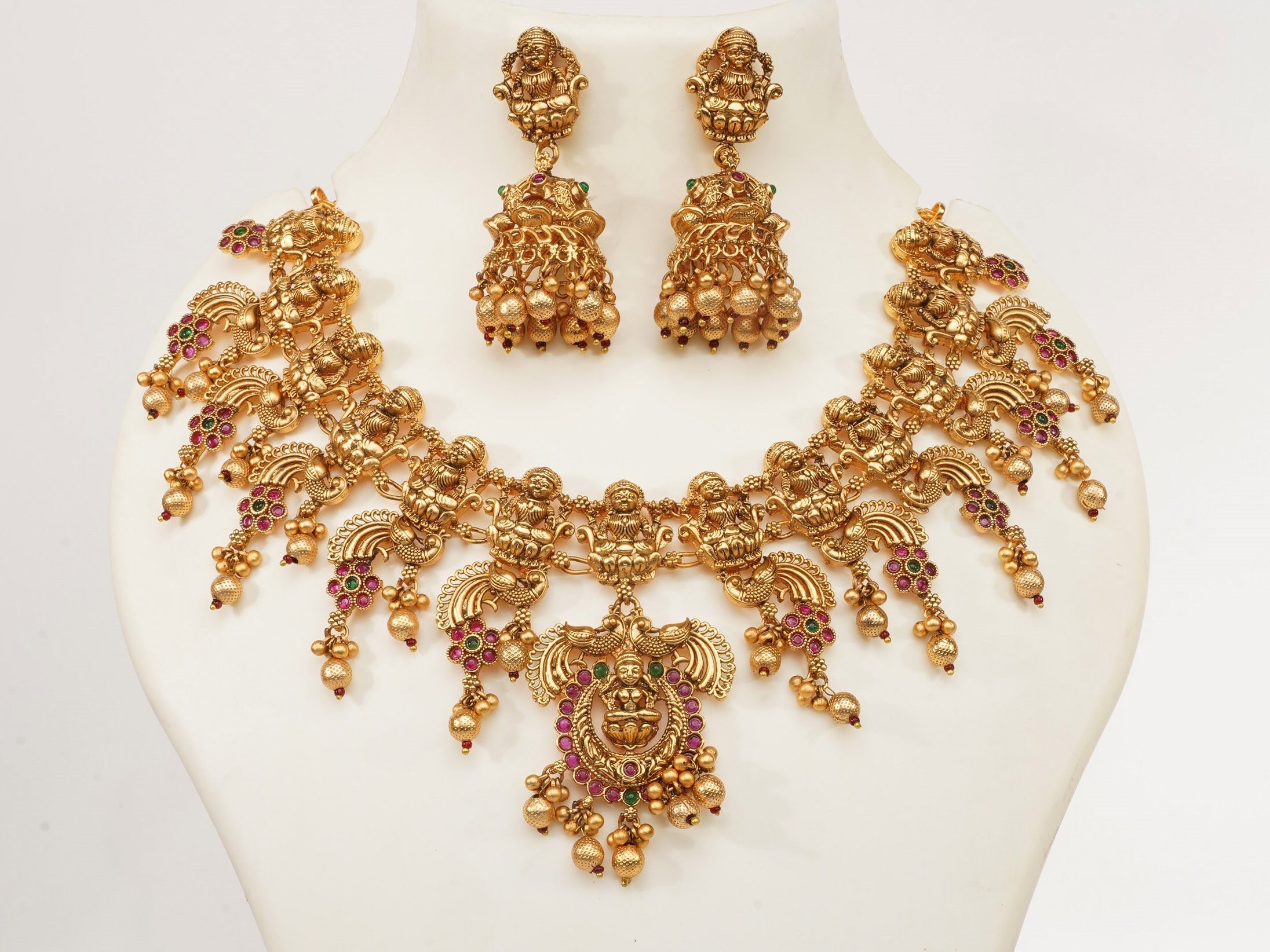 Premium Gold Plated Bridal Wear Laxmi Necklace Set 9259N