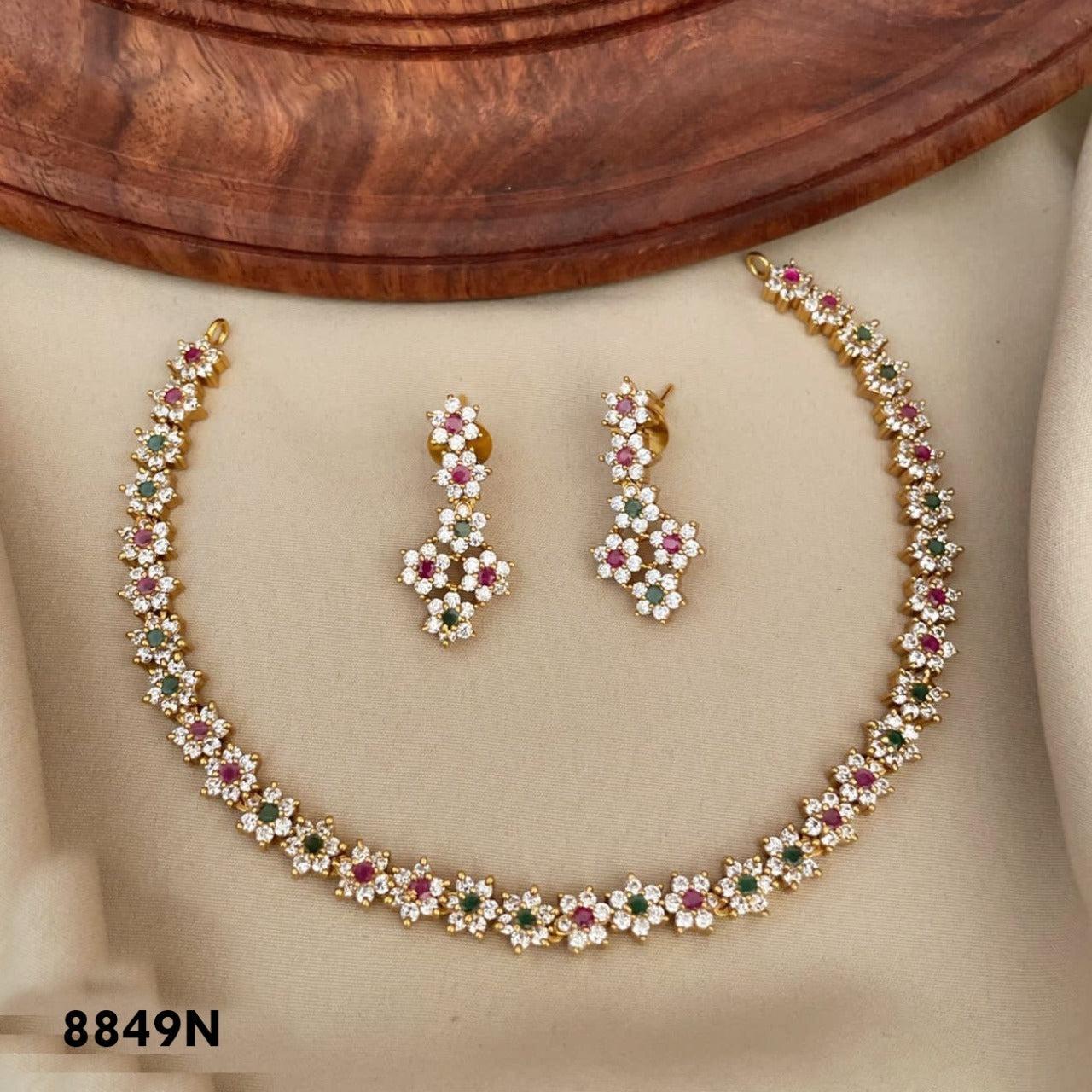 Premium Gold Plated CZ Star Necklace Set with Multi Colour stones 8849N-Necklace Set-Griiham-Griiham