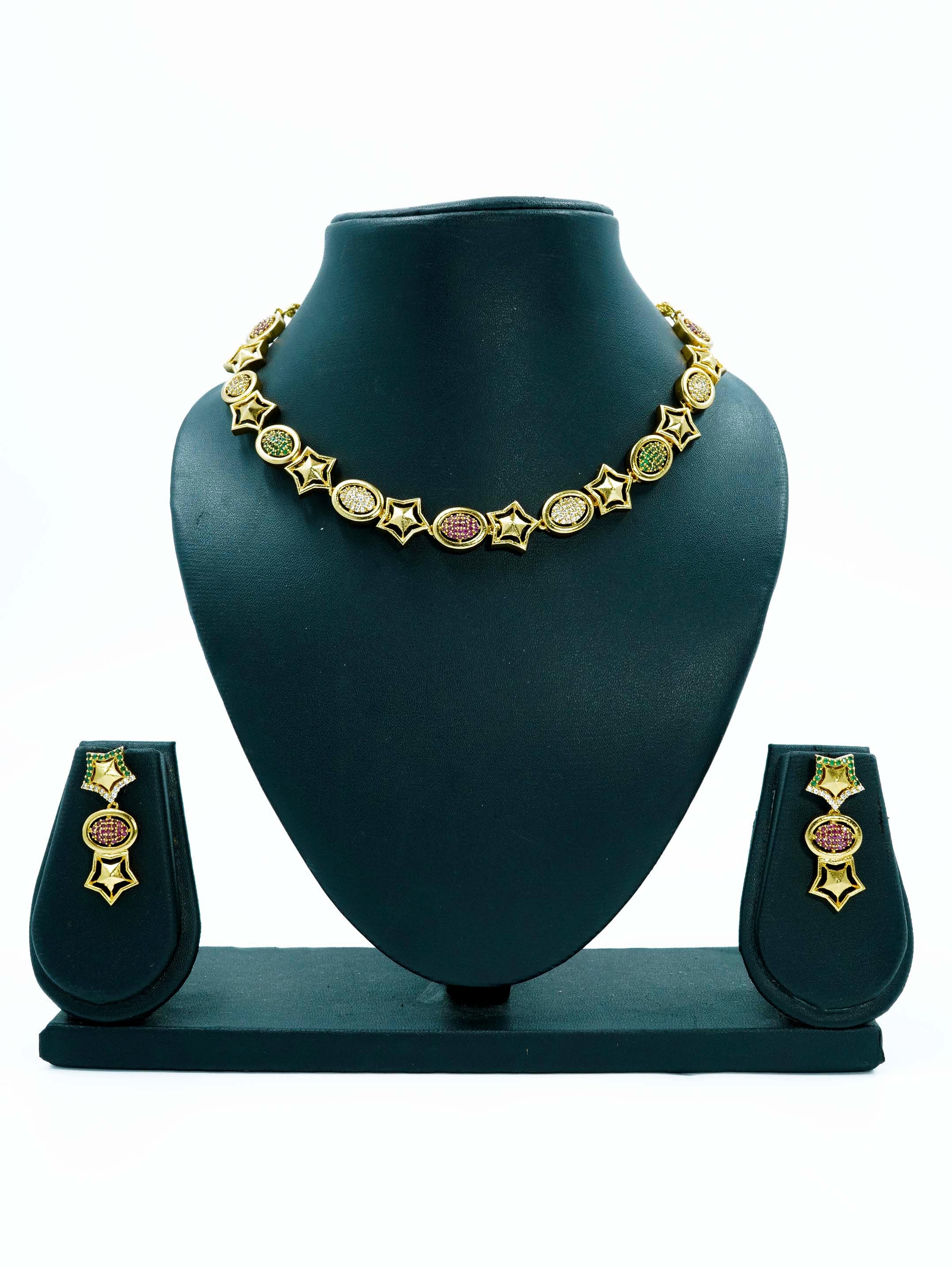 Premium Gold Plated CZ Star Necklace Set with Multi Colour stones 8853N