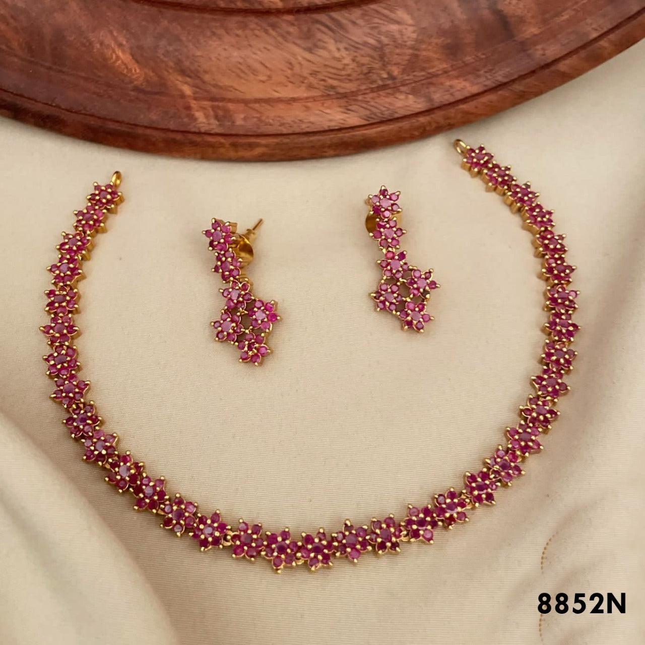 Premium Gold Plated CZ Star Necklace Set with Red Colour stones 8852N-Necklace Set-Griiham-Griiham