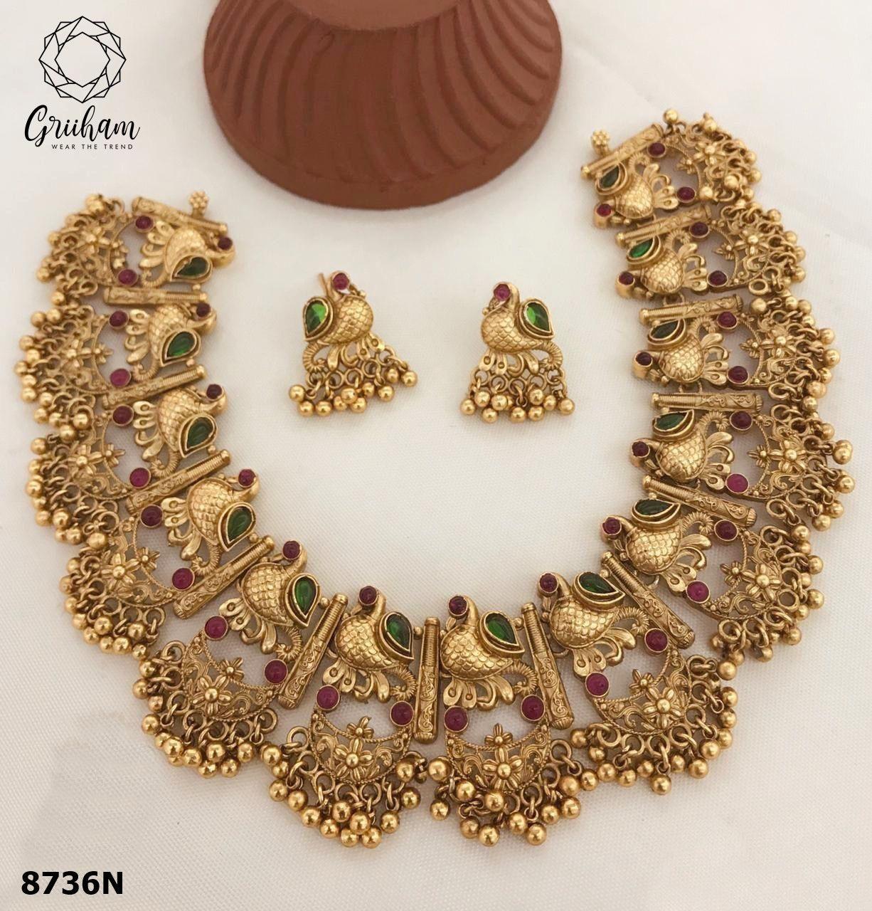 Premium Gold Plated Choker Set 8734N-Necklace Set-Griiham-Multicolor-Griiham