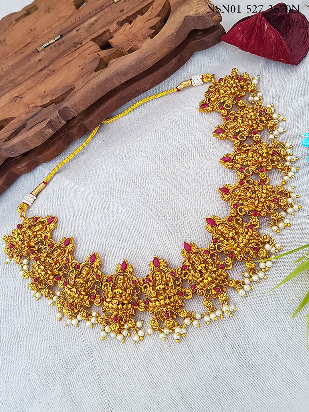 Premium Gold Plated Classic Laxmi Short Necklace 3670N
