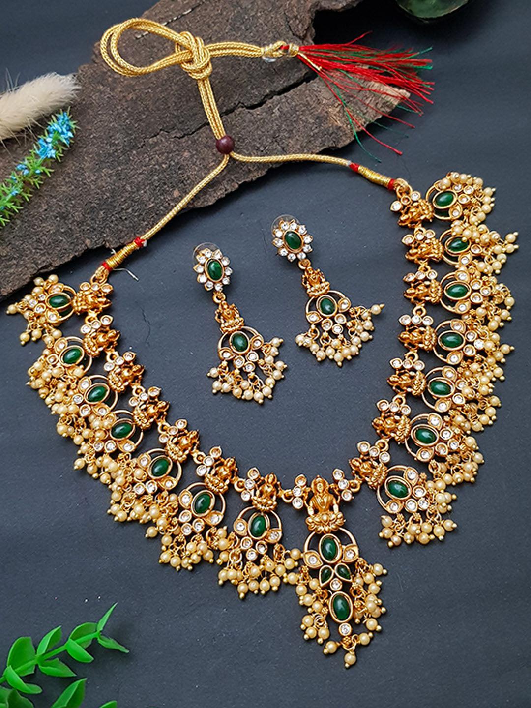 Premium Gold Plated Elegant All occasions Necklace Set with diff Colours 7865N-Necklace Set-Griiham-Green-Griiham