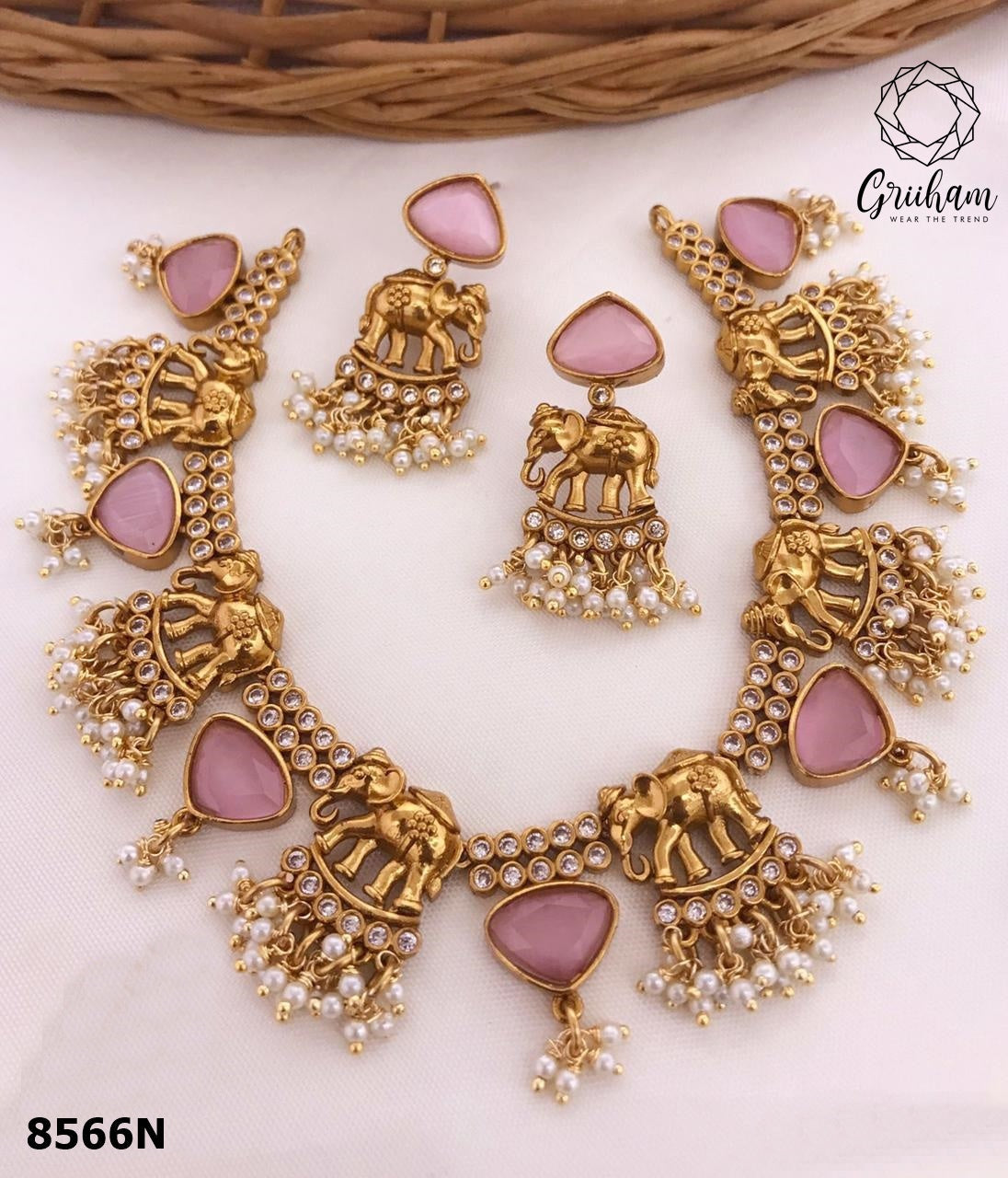 Premium Gold Plated Exclusive Necklace Set with diff Colours Monalisa Stones 8565N-Necklace Set-Griiham-Colour2-Griiham